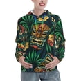 thumbnail image 1 of Honeii Tropical Tribe Mask Pattern Womens Oversized Hoodies Long Sleeve Sweatshirts Pullover Fall Outfits with Pocket-Large, 1 of 7