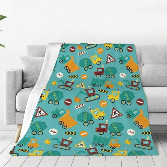 Honeii Trucks And Excavators Print Fleece Blanket - Throw Blanket for Bed, Sofa, Couch, Camping, and Travel , Microplush Ultra Soft Warm Blanket-40"x30"