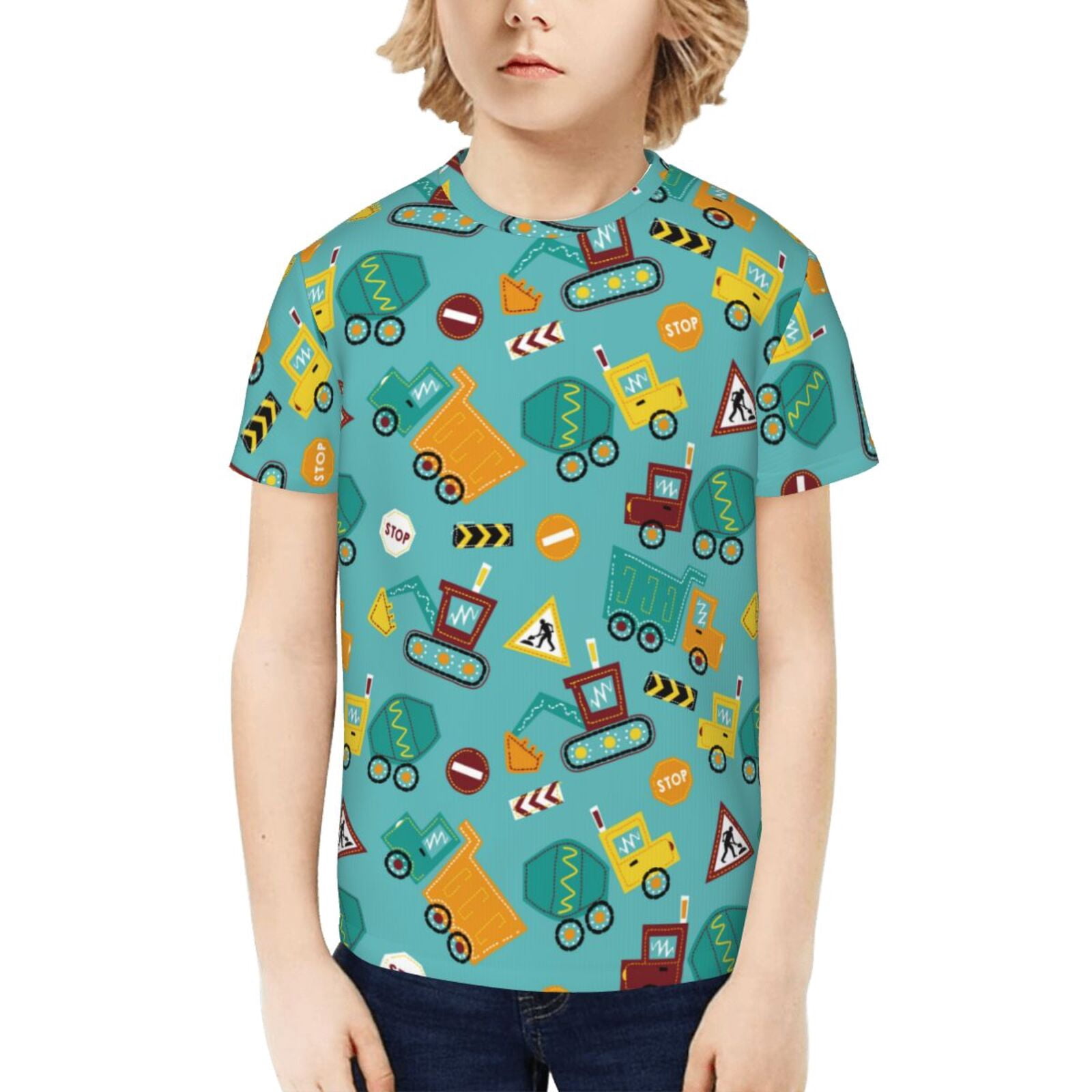 Boys Construction Vehicles Print Summer Set – White T-Shirt & Shorts Outfit