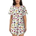 thumbnail image 1 of Honeii Tulips Flowers for Women's Summer Pajama Set featuring Soft Short Sleeve Shirt & Matching Bottoms with Convenient Pockets for Relaxed Home Wear-XX-Large, 1 of 6
