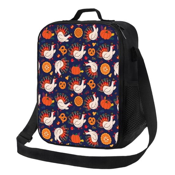 Honeii Turkey And Thanksgiving Print Insulated Lunch Bag, Reusable Lunch Box for Adult, Leakproof Cooler Bag for Work Office Travel Picnic