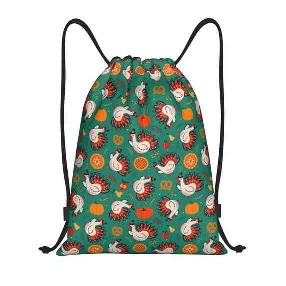 Honeii Turkey And Thanksgiving1 Print Drawstring Backpack,Drawstring Bags String Backpack Gym Cinch Sack Backpack Sport Bag Draw-Small