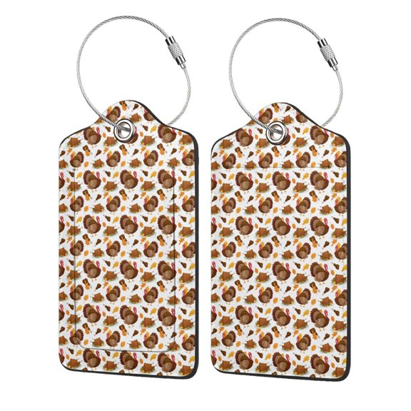 Honeii Turkey And Thanksgiving3 Print Leather Luggage Tag for Suitcases,ID Tags,Bag Tags for Luggage,Functional Travel Tag-1