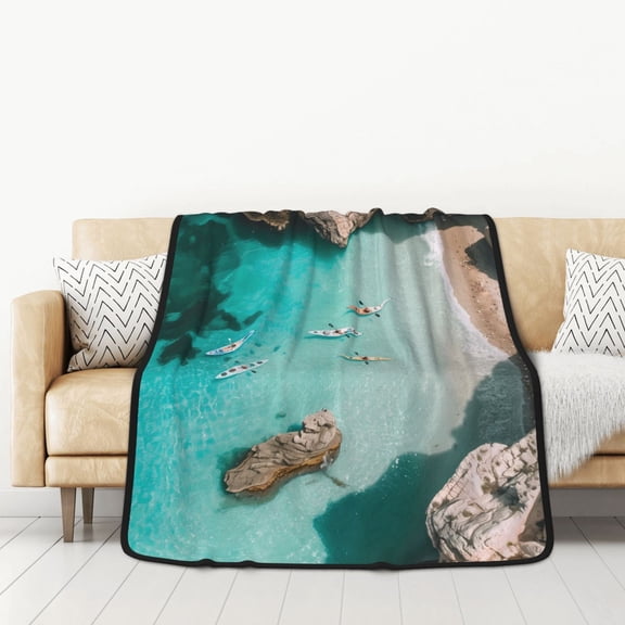 Honeii Turquoise Beach Kayaking for Throw Blanket for Couch - Thick Blanket, Soft Fuzzy Plush Throw Blanket for All Seasons, Double Sided Blanket,50x60 In