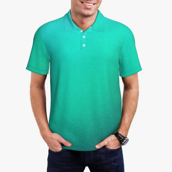 Honeii Turquoise Light Blue Print Polo Shirt, A Classic Short-Sleeved, Button-Down Golf Shirt for Men,Mens Polo Shirts Short Sleeve-Small