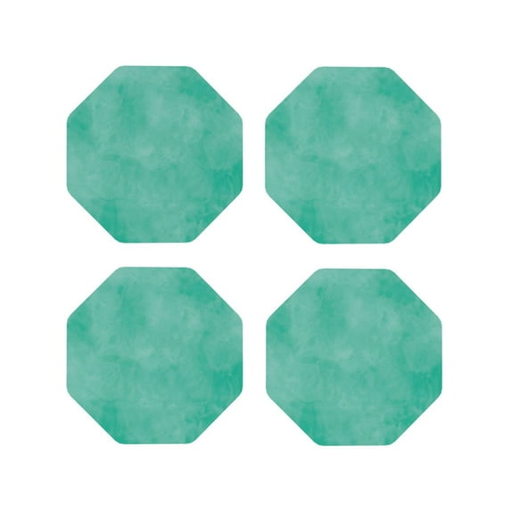 Honeii Turquoise watercolor Print Leather Coaster Set of 4, Ideal for Safeguarding Your Furniture from Drinks Spills and Effortless cleanup-Octagon