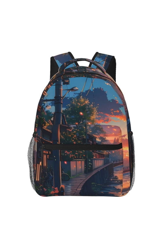 Twilight Canal Reflection Print Backpack for Both Men and Women, Basic Bookbag for College, Work, or Travel,Rucksack Computer Bag-One Size
