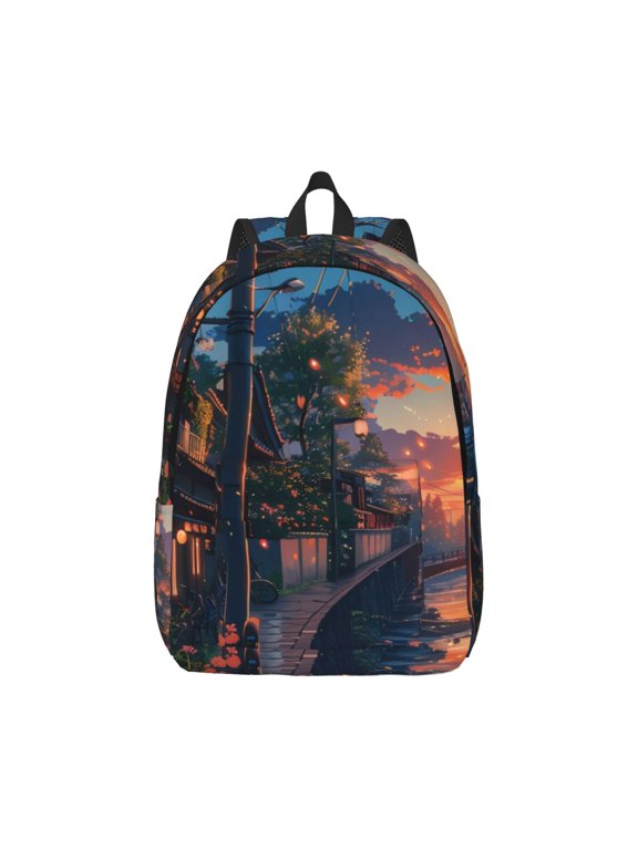 Twilight Canal Reflection Print Canvas College Laptop Backpack, Durable Rucksack Travel Notebook Bag School Backpack Book Bag for Men Women-Small