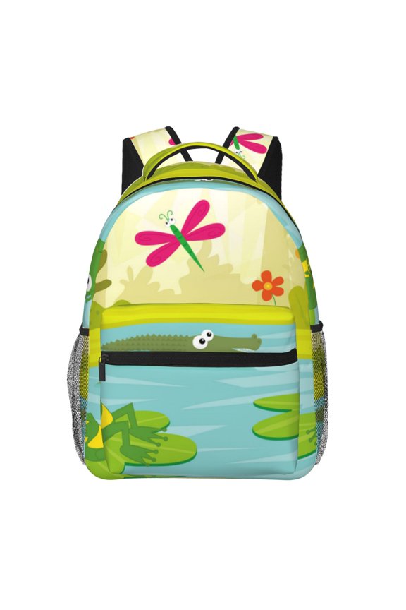 Two Frogs Are Sitting On Water Lilies Print Backpack for Both Men and Women, Basic Bookbag for College, Work, or Travel,Rucksack Computer Bag-One Size