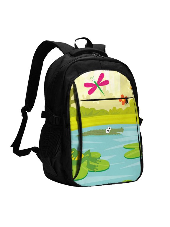Two Frogs Are Sitting On Water Lilies for Travel Laptop Backpack, Business Laptops Backpack with USB Charging Port, College High School Computer Bag for Men Women