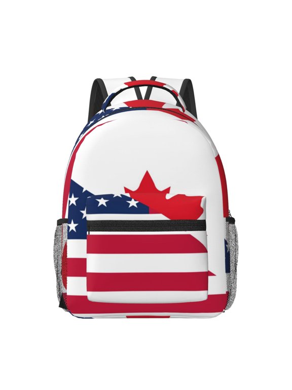 USA Canada Flag Print Backpack for School,15.6 inch Laptop Back Pack for High School and College Students, Waterproof Computer Bookbag-One Size