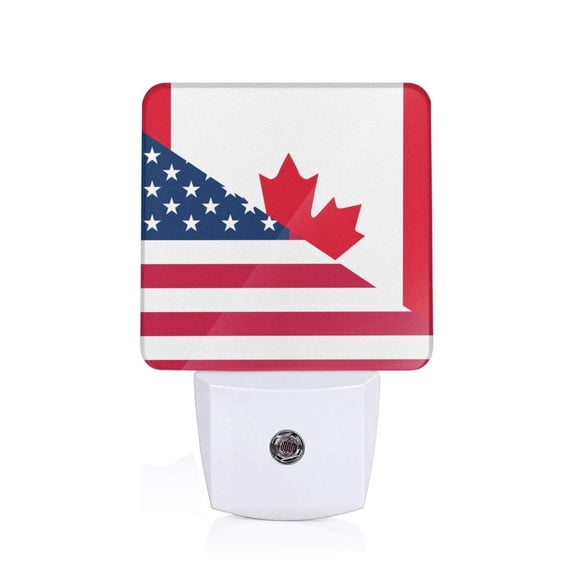 Honeii USA Canada Flag Print LED Night Light with Light Sensor, Night Lights Plug Into Wall,Ideal for Bedrooms and Hallways-US