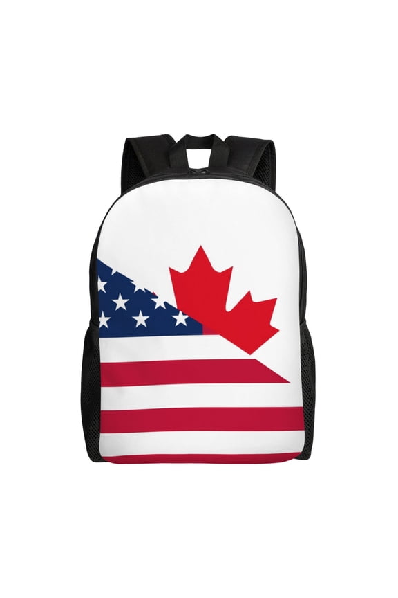 USA Canada Flag Print Laptop Backpack for Work, College, Travel, Daily Backpacks for Men Women, Sport Rucksack,Computer Bag