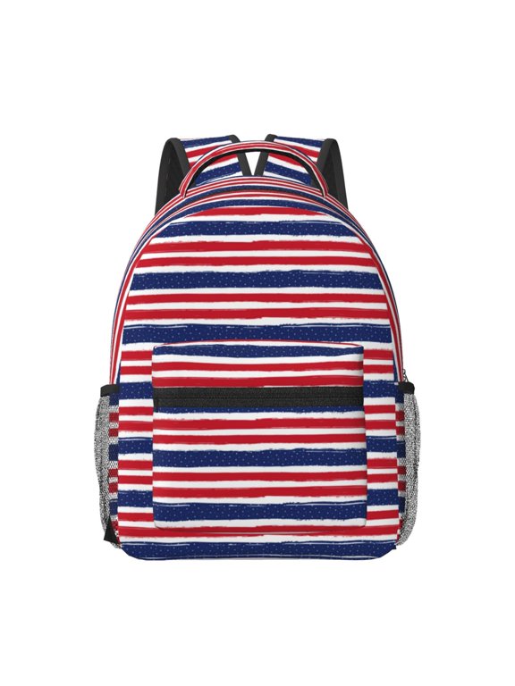 USA Colors Stripes Print Backpack for School,15.6 inch Laptop Back Pack for High School and College Students, Waterproof Computer Bookbag-One Size