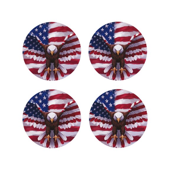 Honeii USA Eagle with Spread Wings Print Leather Coaster Set of 4, Ideal for Safeguarding Your Furniture from Drinks Spills and Effortless Cleanup-Round Shape