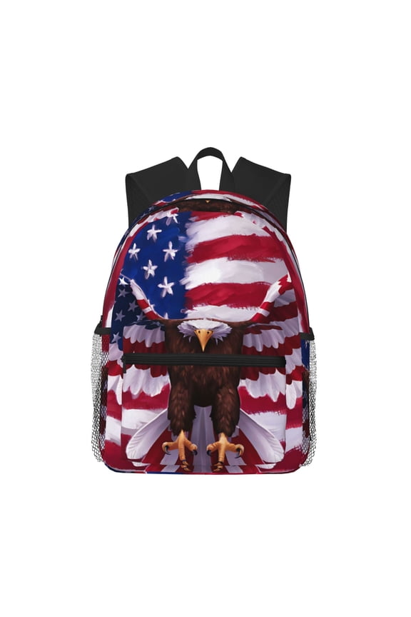 USA Eagle with Spread Wings Print School Backpack,Casual Lightweight Travel Rucksack Daypack,Backpacks for College High