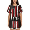 thumbnail image 1 of Honeii USA Flag Cross for Women's Summer Pajama Set featuring Soft Short Sleeve Shirt & Matching Bottoms with Convenient Pockets for Relaxed Home Wear-Large, 1 of 6