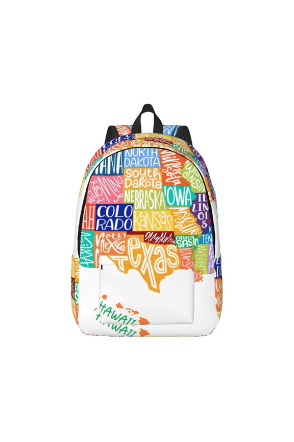 USA MAP Print Canvas College Laptop Backpack, Durable Rucksack Travel Notebook Bag School Backpack Book Bag for Men Women-Small