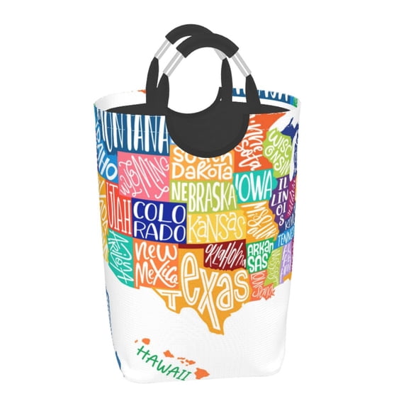 Honeii USA MAP Print Laundry Hamper Collapsible Laundry Baskets, Freestanding Waterproof Clothes Hamper with Easy Carry Handles
