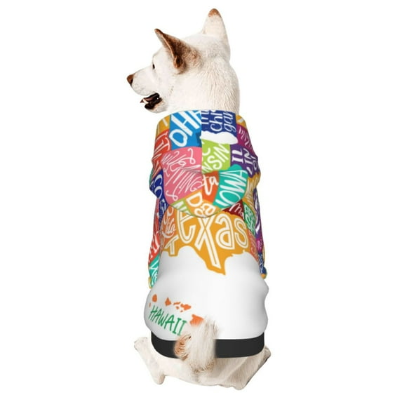 Honeii USA MAP Print Small Dog Hoodies Pet Hooded Sweatshirts Fall Winter Puppy Cat Sweaters Warm Clothes for Small Dogs Outfits Costume-Large