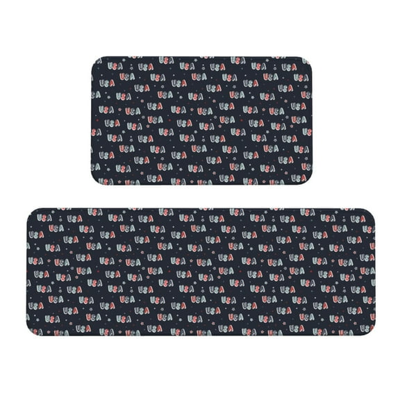 Honeii USA Print Kitchen Mat [2 PCS] for Floor, Waterproof Non-Slip Rugs, Kitchen Decor,Standing Mat for Floor,Office, Sink, Laundry