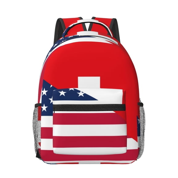 Honeii USA Switzerland Print Backpack for School,15.6 inch Laptop Back Pack for High School and College Students, Waterproof Computer Bookbag-One Size