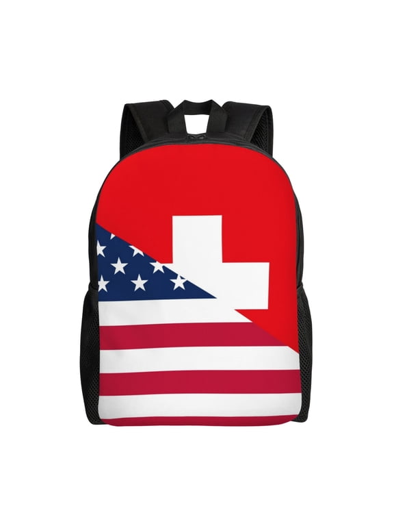 USA Switzerland Print Laptop Backpack for Work, College, Travel, Daily Backpacks for Men Women, Sport Rucksack,Computer Bag