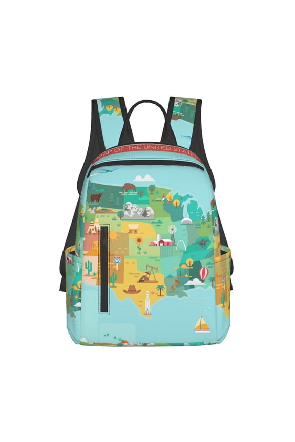 USA Tourist Map Print Lightweight Backpacks,Carry on Backpack,Durable Backpack for School, Work & Travel
