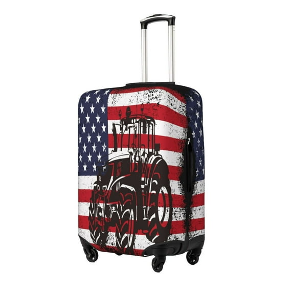 Honeii USA Vintage Flag Tractor Elastic Luggage Cover, featuring double-sided printing, is the ideal companion for travel, business trips, and daily use(not included suitcase )-Medium