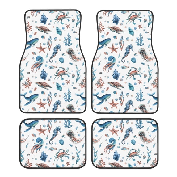 Honeii Undersea Animals Print Car Foot Mat Four-Piece Set - Front & Rear Universal Car Floor Mats for SUVs, Trucks, Sedans