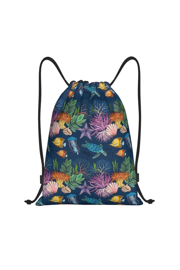 Undersea Animals Print Drawstring Backpack,Drawstring Bags String Backpack Gym Cinch Sack Backpack Sport Bag Draw-Small