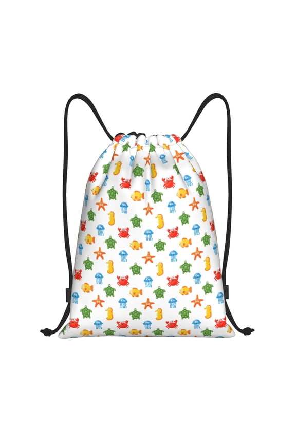 Undersea Animals Print Drawstring Backpack,Drawstring Bags String Backpack Gym Cinch Sack Backpack Sport Bag Draw-Small