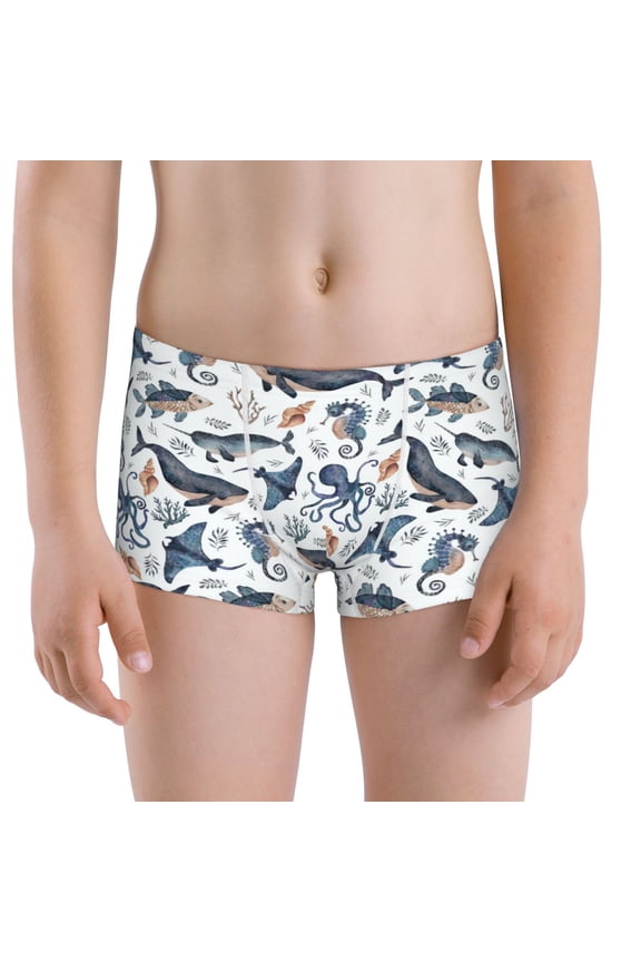 Underwater Animals 1 for boys And Toddler Underwear, Comfort Cotton and Boxer Briefs,Boy's Boxer Briefs-Large
