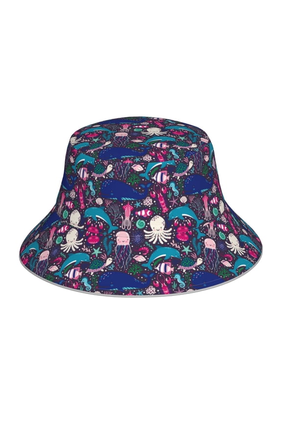 Underwater Animals for Unisex Bucket Hat Waterproof Rain Hat Reversible Shiny Rave Bucket Hat for Concert Festival Boonie Cap