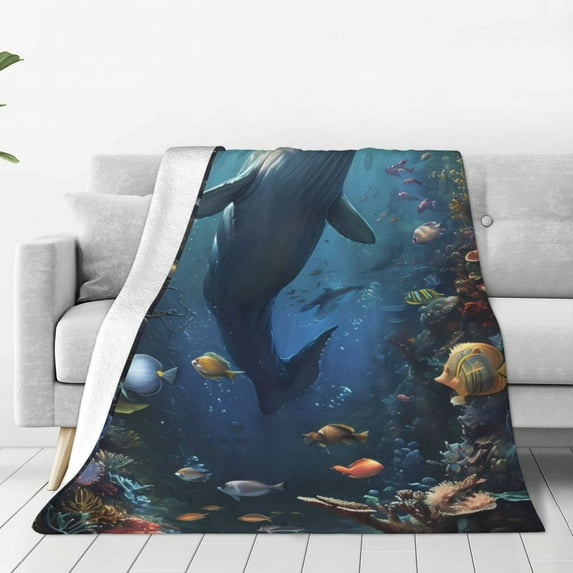 Honeii Underwater Dolphin Print Fleece Blanket - Throw Blanket for Bed, Sofa, Couch, Camping, and Travel , Microplush Ultra Soft Warm Blanket-40"x30"