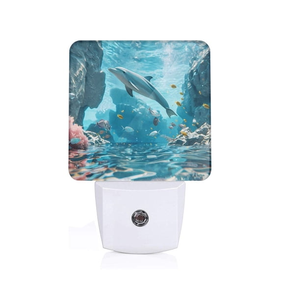 Honeii Underwater Dolphin Scene Print LED Night Light with Light Sensor, Night Lights Plug Into Wall,Ideal for Bedrooms and Hallways-US