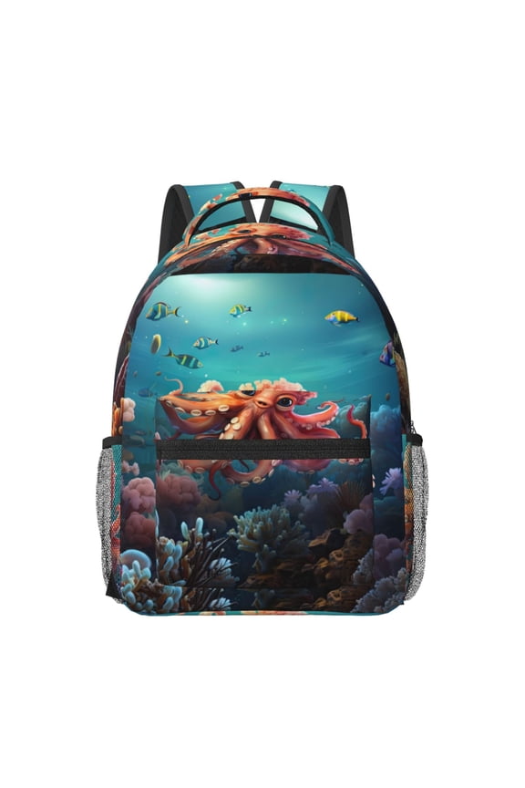 Underwater Plant Octopus Print Backpack for School,15.6 inch Laptop Back Pack for High School and College Students, Waterproof Computer Bookbag-One Size