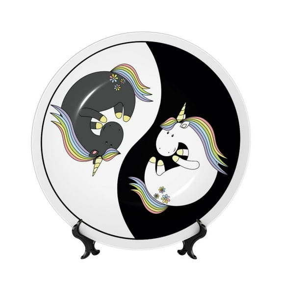 Honeii Unicorn in Yoga Print Elegant Bone China Decorative Plate, Porcelain Plate,Art Crafts,Ceramic Ornaments for Home Office Wall Decor-7in