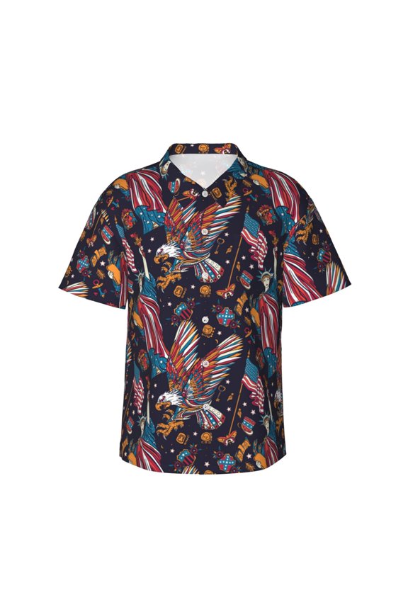 United States Of America Print Men’s Hawaiian Shirt,Classic Button-Down Short Sleeve Shirt, for Beach, Vacation, and Outdoor Activities,Medium
