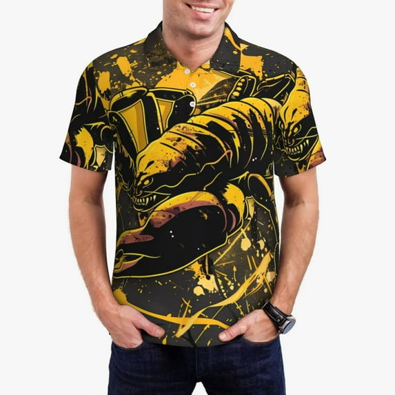 Honeii Urban Graffiti Scorpion Illustration Print Polo Shirt, A Classic Short-Sleeved, Button-Down Golf Shirt for Men,Mens Polo Shirts Short Sleeve-