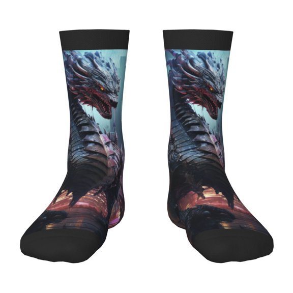 Honeii Urban Mechanical Dragon Print Children's Colorful Socks,Unisex Kids and Toddlers' Cushioned Sock,Kids Athletic Crew Socks,for Everyday Wear and Sports