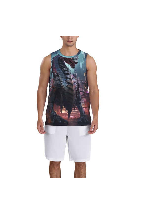 Urban Mechanical Dragon print basktball shirt for men and women, Unisex basketball jersey for Theme party-Large