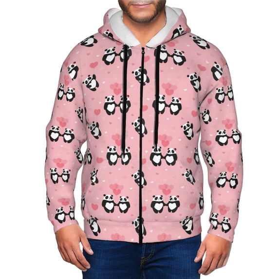 Honeii Valentine'S Day Panda Print Hoodies for Men, Pullover & Full Zip, Breathable Zip up Hoodie, Sweatshirt-Medium