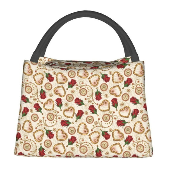 Honeii Valentine'S Day Rose Print Cooler Bag Insulated, Large Leakproof Soft Sided Portable Cooler Bag,Lunch Box Lunch Bag