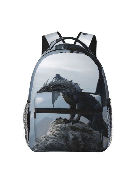 Valley Gray Dragon Print Backpack for Both Men and Women, Basic Bookbag for College, Work, or Travel,Rucksack Computer Bag-One Size