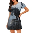 thumbnail image 1 of Honeii Valley Gray Dragon Print Women's Loose Short Sleeve Nightgown, Soft Cotton Sleepwear, Comfy Loose Fit Pajama Dress for Sleep and Lounge, 1 of 6