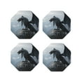 thumbnail image 1 of Honeii Valley Gray Dragon print Leather Coaster Set of 4, ideal for safeguarding your furniture from drinks spills and effortless cleanup-Octagon, 1 of 6