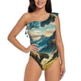 thumbnail image 1 of Honeii Valley River Dinosaur for women's one-piece swimsuit featuring a chic one-shoulder design experience elegance and style in the water-Medium, 1 of 6