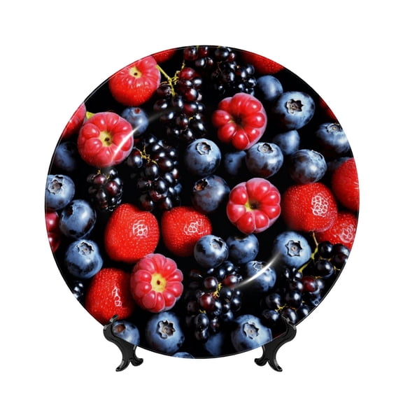 Honeii Variety Of Fruits And Berries Print Elegant Bone China Decorative Plate, Porcelain Plate,Art Crafts,Ceramic Ornaments for Home Office Wall Decor-6in