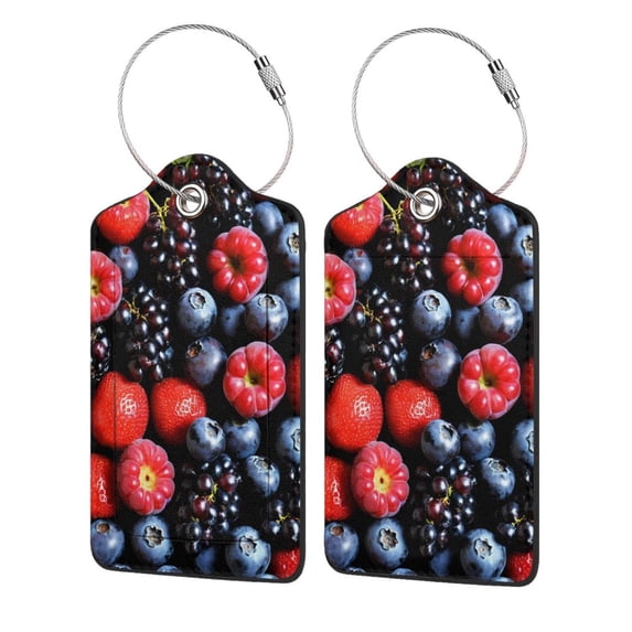 Honeii Variety Of Fruits And Berries Print Leather Luggage Tag for Suitcases,ID Tags,Bag Tags for Luggage,Functional Travel Tag-1